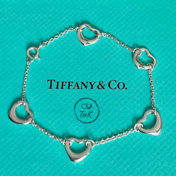 Tiffany Elsa Peretti Five Station Open Heart Bracelet - Silver - 7” - Picture 10 of 13